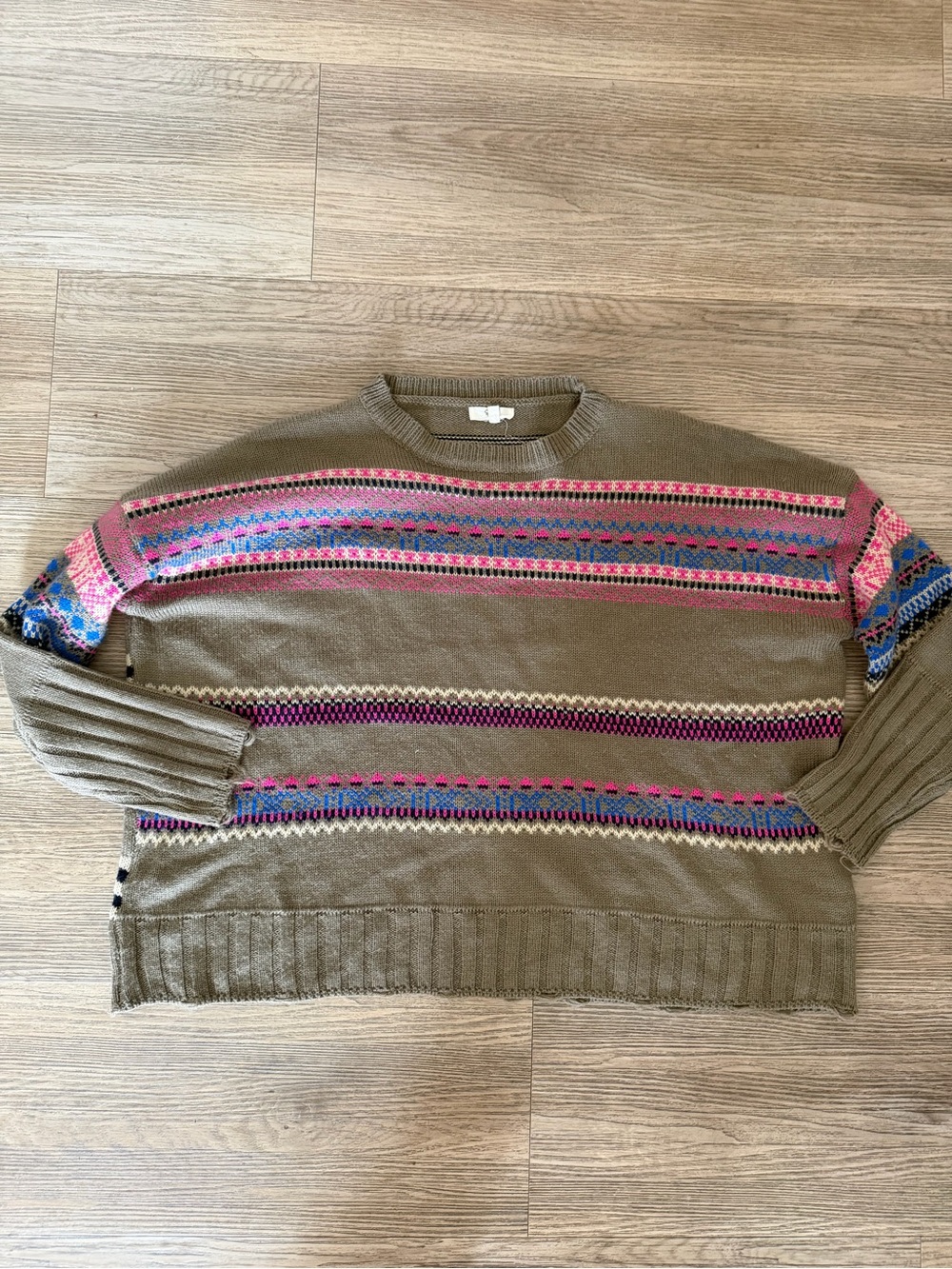Taupe Multicolor Patterned Crewneck Sweater